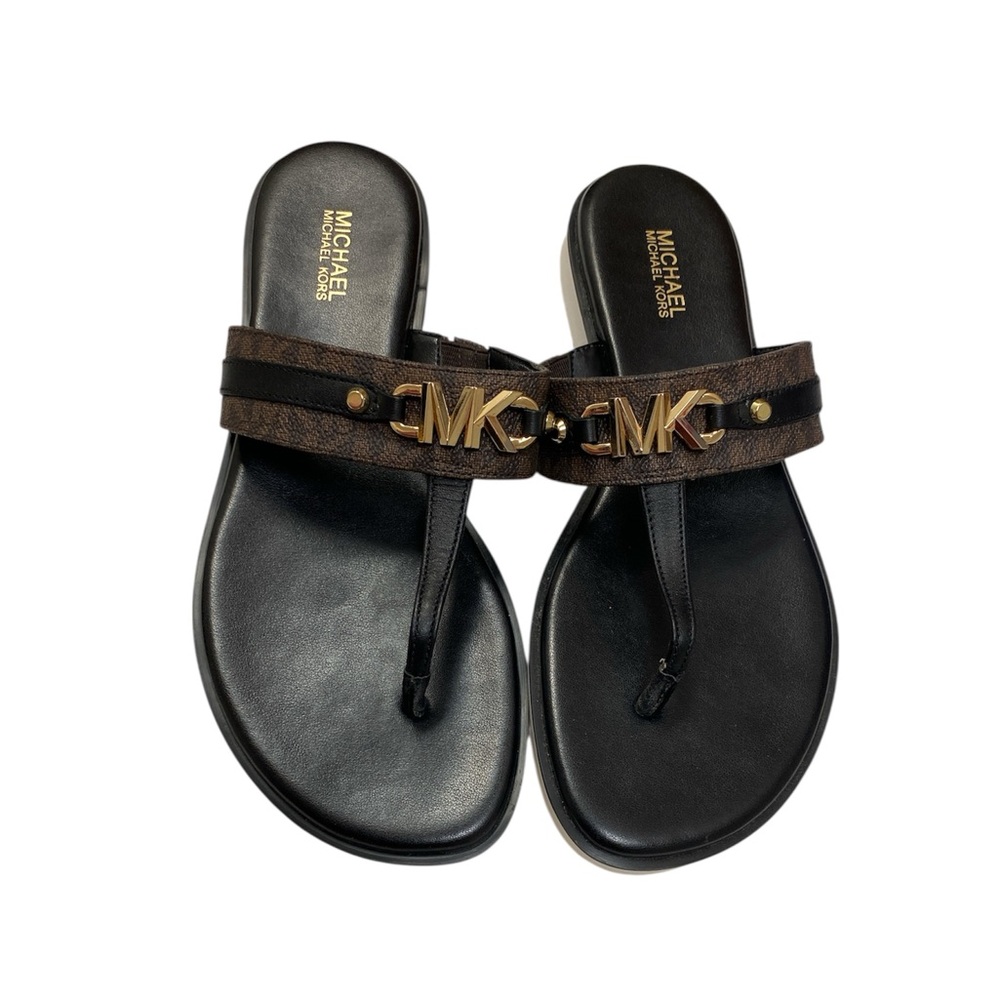 Michael Kors Black and Brown Slide Sandals